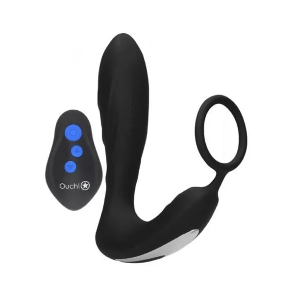 E-stim & Vibrating Butt Plug And Cock Ring And Wireless Remote Black