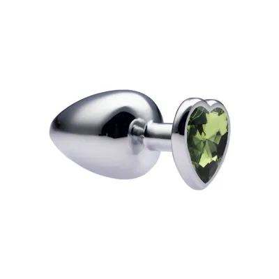 Kink Range Alloy Love Heart Gemmed Butt Plug 3 7 Inch Green Large