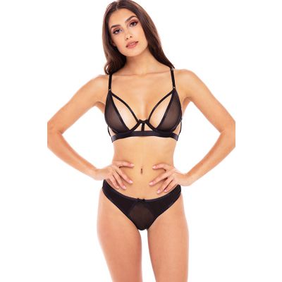 Rene Rofe New In Town Strappy Mesh Bra with Cheeky Panty