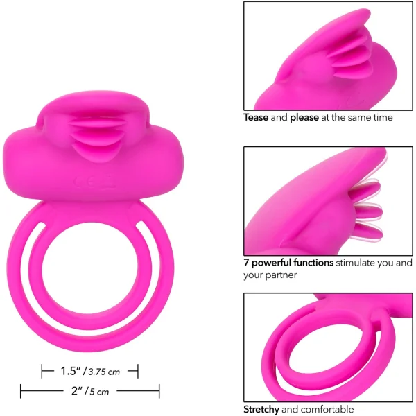 Silicone Rechargeable Dual Clit Flicker Vibrating Cock Ring By CalExotics