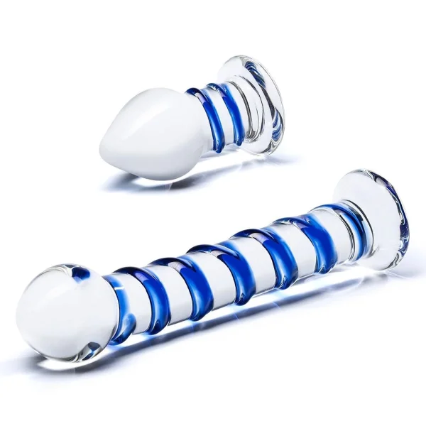 Glas 2-piece Double Penetration Glass Swirly Dildo & Butt Plug Set — image 10 of 15