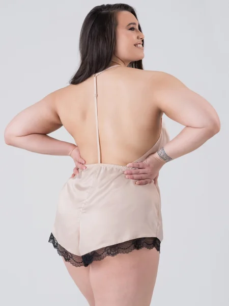 Lovehoney Plus Size Jewel Satin Pearl Blush Plunging Teddy