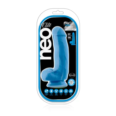 Blush Neo Neon Blue Elite 7 Inch Silicone Dual Density Cock w Balls