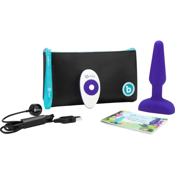 b-Vibe Trio Plug Waterproof Remote Control Vibrating Anal Toy - Purple