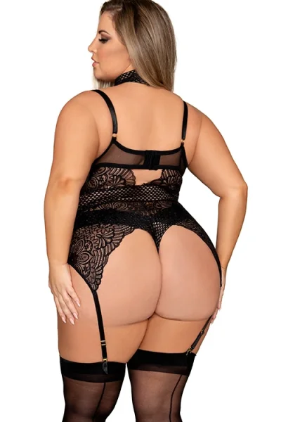 Dreamgirl Black Lotus Lace Garter Teddy