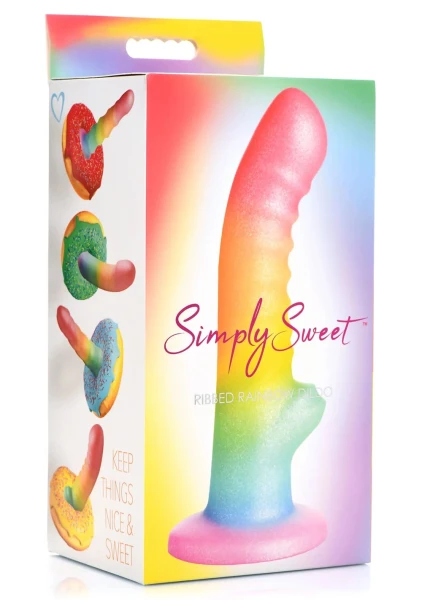 Simply Sweet Ribbed Rainbow 6.6" Silicone Suction Cup Dildo