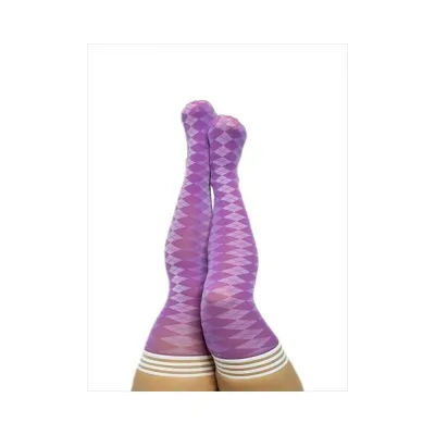 Kixies On Point Collection Par 4 Purple Argyle Thigh high Stockings Size C