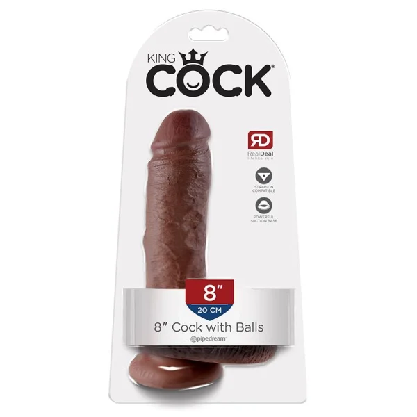 King Cock 8" Suction Cup Dildo With Balls - Chocolate