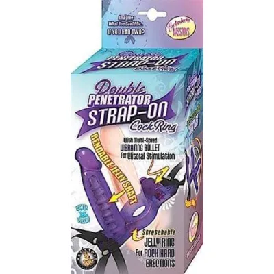 Double Penetrator Strap on Cock Ring Purple