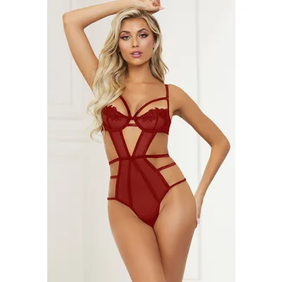 Seven Til Midnight Intimate Times Mesh Teddy with Lace Accents