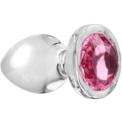 Adam Eve Large Pink Gem Glass Anal Plug