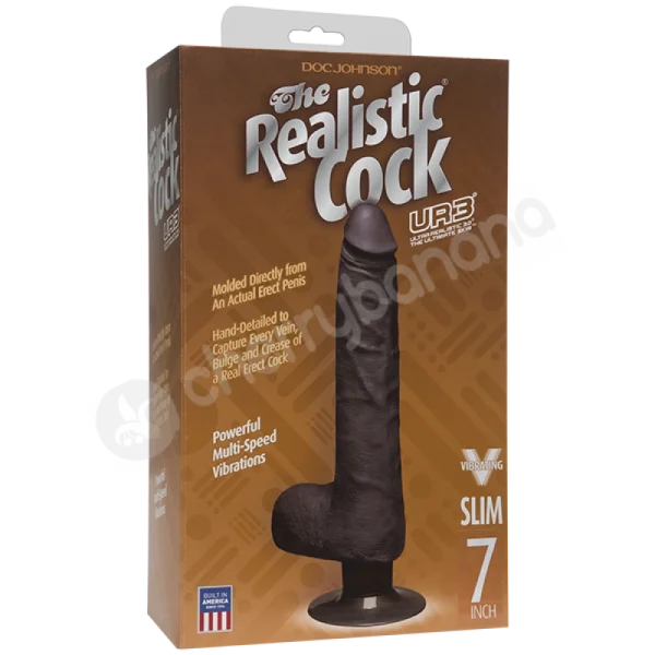 The Realistic Cock Vibrating Slim Black 7" Dildo With Balls