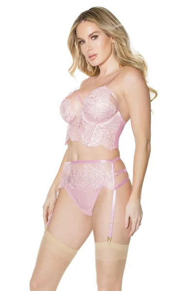 Pink Lace Bra, Garter & Adjustable Thong Set — image 14 of 18