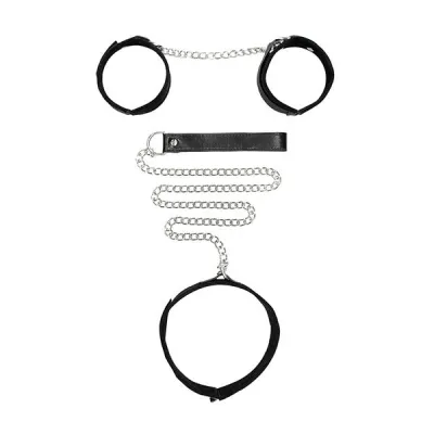 Ouch Black White Velcro Collar And Hand Cuffs