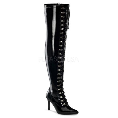 DOMINATRIX 3024X 5 Heel Wide Width Shaft Lace Up Thigh High Boot Plus Clearance