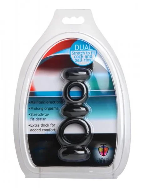 Dual Stretch To Fit Cock And Ball Ring - Black