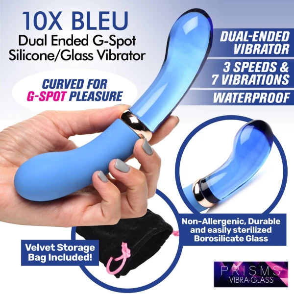 Prisms Bleu Dual Ended Silicone and Glass G-Vibe
