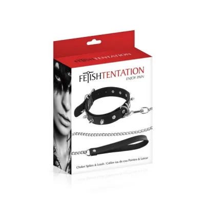 Fetish Tentation Choker with Metal Spikes and Rings