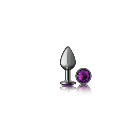 Cheeky Charms Gunmetal Metal Butt Plug Round Deep Purple Medium