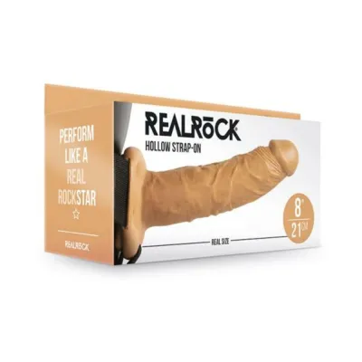 Realrock Hollow Strap on Without Balls 8 In Caramel