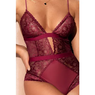 Burgundy Babe Floral Lace Bodysuit By Mapale by Espiral