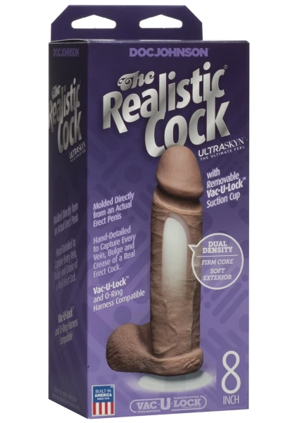 Doc Johnson The Realistic Cock UR3 8" - Vac-U-Lock Compatible Suction Cup - Caramel