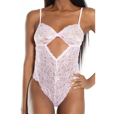 Pink Diamonds Mesh Lace Cut Out Teddy By Coquette