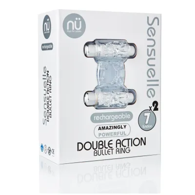Sensuelle 7 Function Rechargeable Double Action Bullet Ring Clear