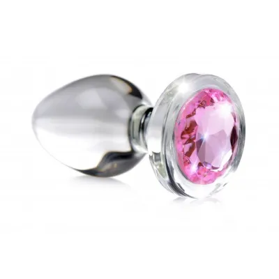 Pink Gem Glass Anal Plug Small