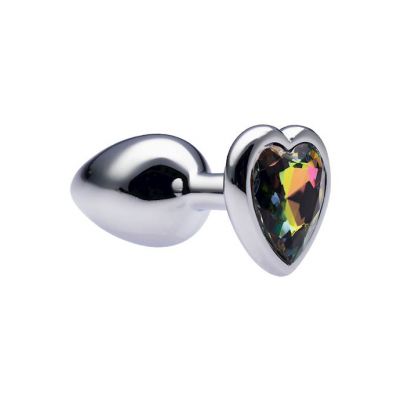 Kink Range Alloy Love Heart Gemmed Butt Plug 2 7 Inch Rainbow Small