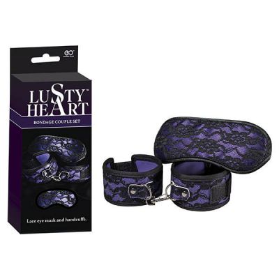 Lusty Heart Cuffs Eyemask Purple