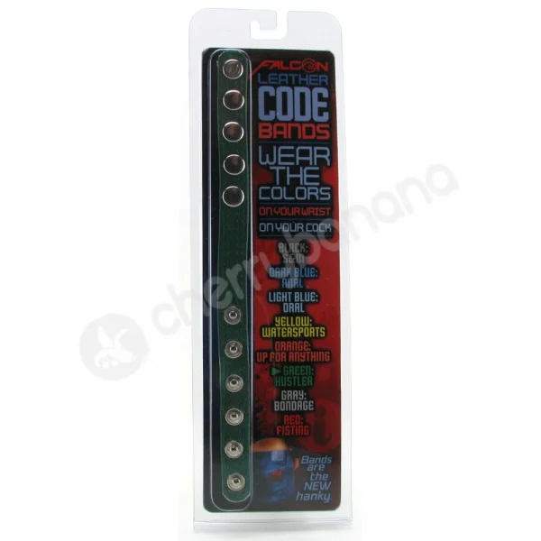 Falcon Leather Code Band Green Cock Ring