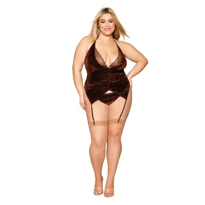 Shirt Garter Slip and G String Queen Size Espresso