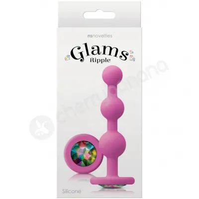 Glams Ripple Rainbow Gem Pink Butt Plug With Graduating Balls