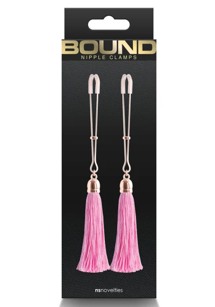 Bound Adjustable T1 Tassel Nipple Clamps by NS Novelties - Rose Gold & Red