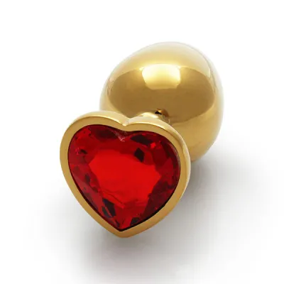Ouch Red Heart Gem Metal Gold Plug Large