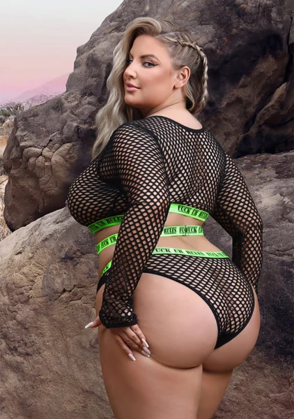 Fuck Ur Rules Long Sleeve Crop Top, Panty and Pasties - Queen Size