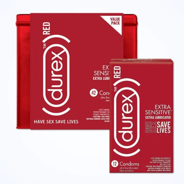 Durex Red Extra Sensitive Condoms | Lubricated Latex