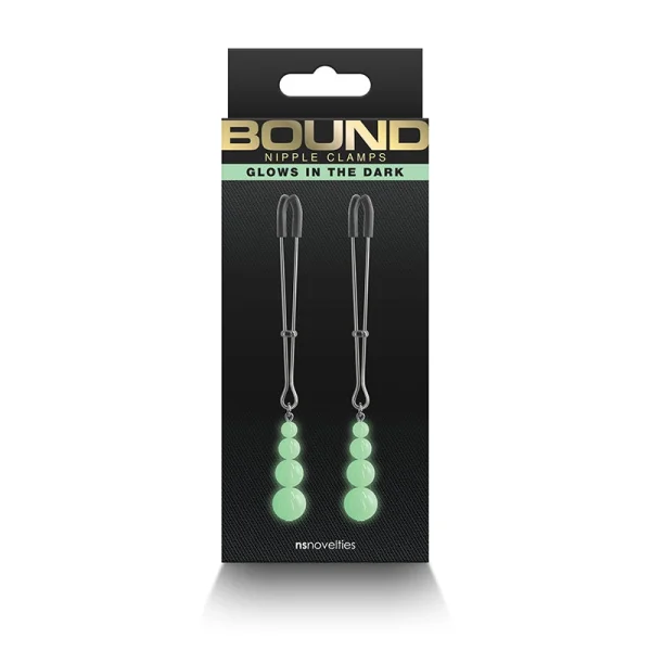 Bound Adjustable G2 Glow In The Dark Nipple Clamps by NS Novelties - Gunmetal