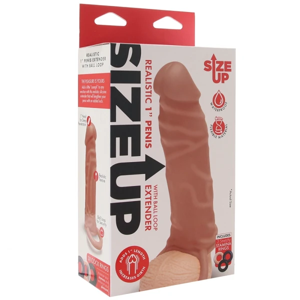 Size Up Silicone 1 Inch Realistic Penis Extender With Ball Loop - Caramel