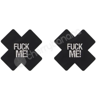 Cherry Banana Fuck Me Glow In The Dark Black Cross Shaped Nipple Pasties 2 Pack