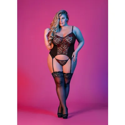 Sexy Time Merry Widow and G String Set Black 1x 3x