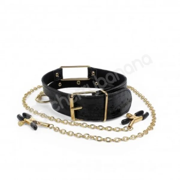 Fetish Fantasy Gold Collar & Nipple Clamps
