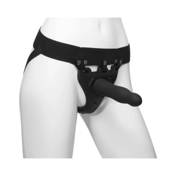 Body Extensions Hollow Slim Dong Strap-on 2-piece Set With Clitoral Vibrator Black