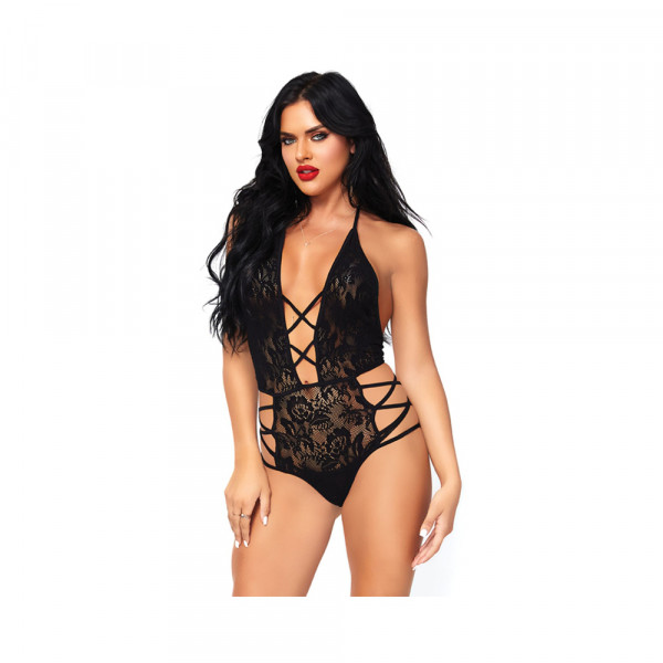 Strappy Cut Out Halter Lace Teddy O/s Black