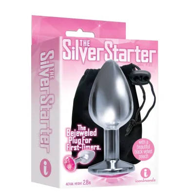 The 9 s the Silver Starter Bejeweled Stainless Steel Plug Pink