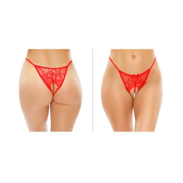 Calla Crotchless Lace Pearl Panty Red S/m