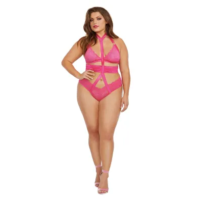 Bralette and Harness Panty Queen Size Fuchsia