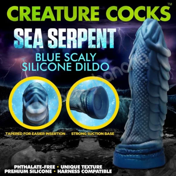 Creature Cocks Sea Serpent Blue Scaly Silicone Fantasy Dildo