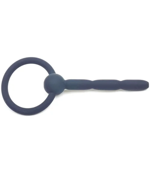 4 Inch Beaded Black Silicone Cum Thru Penis Plug with Ring